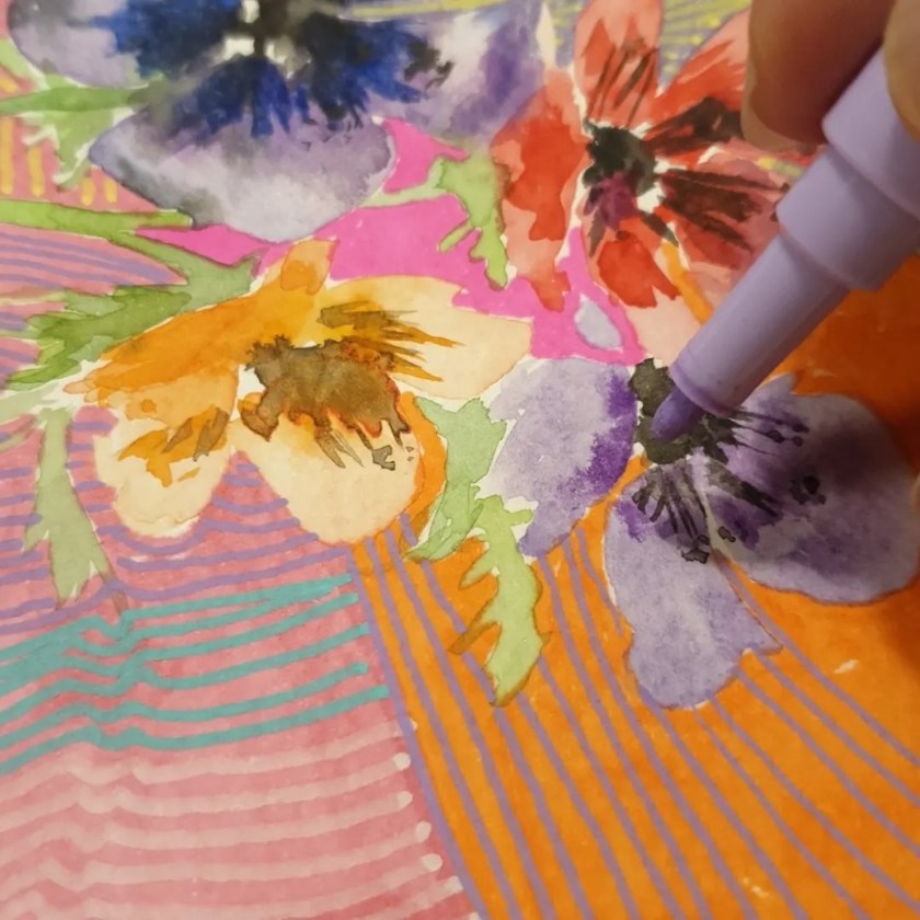 travailler les fleurs à l'aquarelle et au feutre
